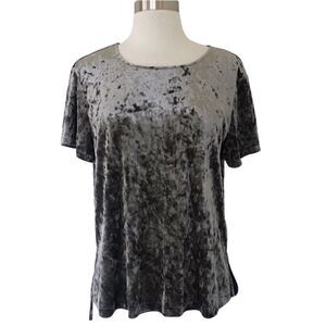 Rebecca Minkoff Black Gray Velour Velvet Short Sleeve Top Blouse Size Large